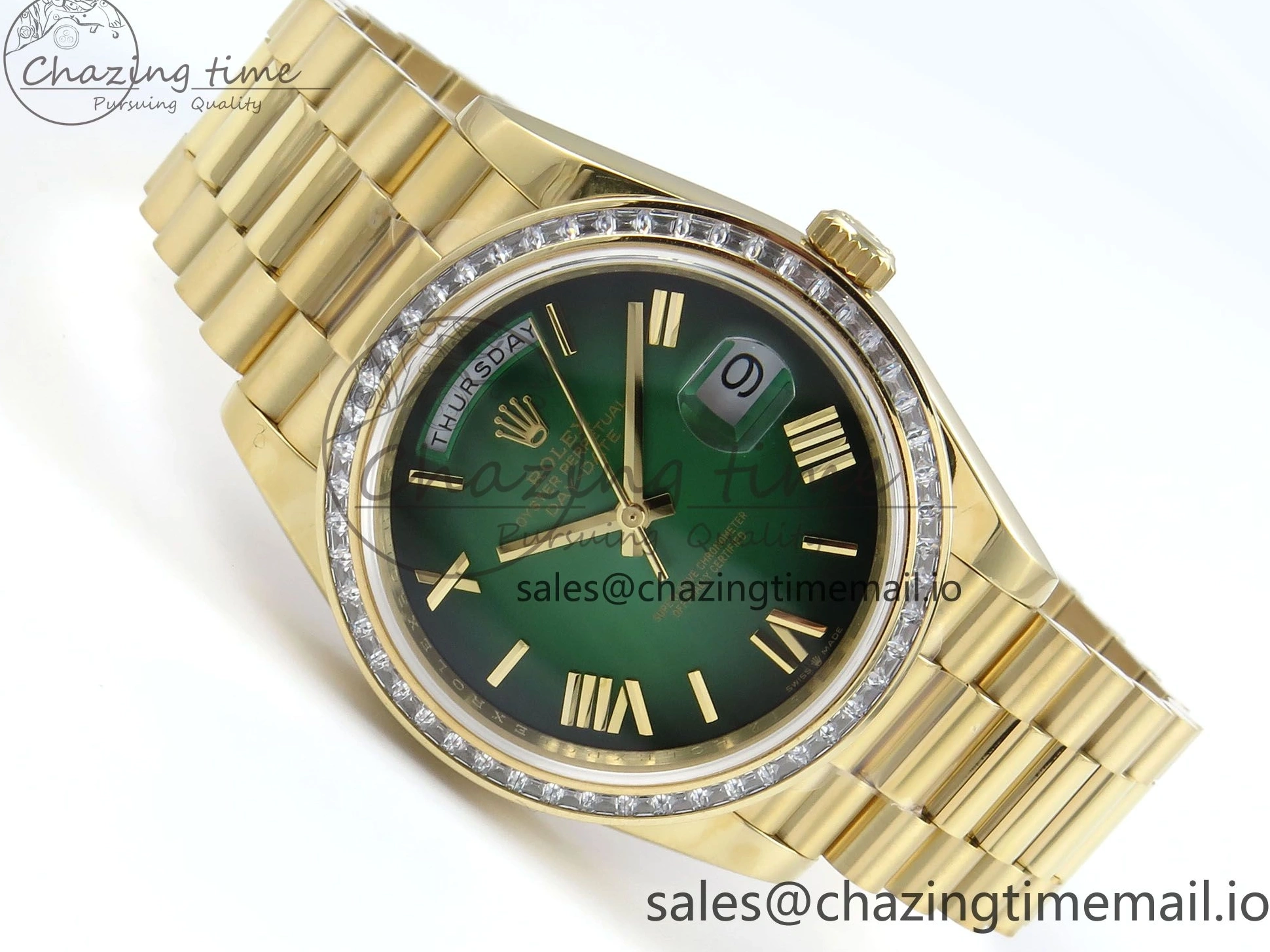 Bracelet Black 40 QF Diamonds Weight) Best YG on DayDate A2836 Dial V5 (Gain Bezel President Green Edition 1:1 0429
